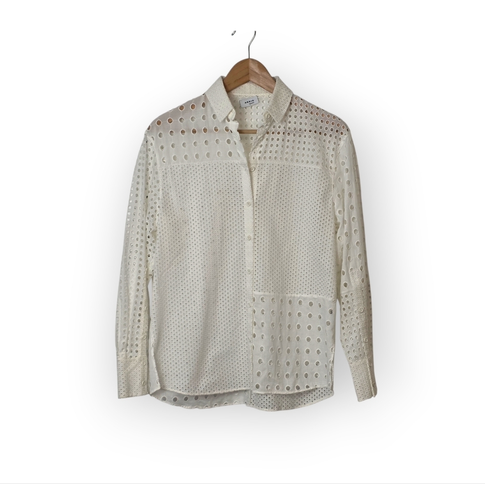 AKRIS PUNTO Button Down Eyelet Collared Cotton Women's Top